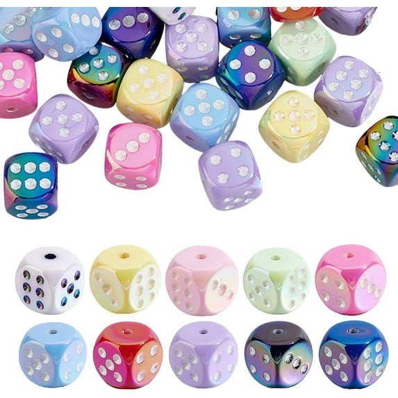 40Pcs Acrylic Dice Beads 14mm Colorful Square Dice Spacer Beads Cube Craft Loose Bead for DIY Bracelets Keychain Jewelry Making Hole:2.5mm