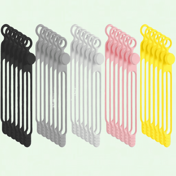 40Pcs Silicone Cable Tie Strap, Adjustable Reusable Cable Organizer (5 Colors)