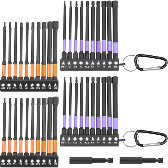 40Pcs Allen Wrench Drill Bit Set, Metric & SAE 4" Long Hex Bit Set, 1/4" Hex Shank Allen Key Drill Bits w/Magnetic CNC Tip & Extension Socket, S2 Steel Allen Wrenches Sets for Impact Drivers & Drills