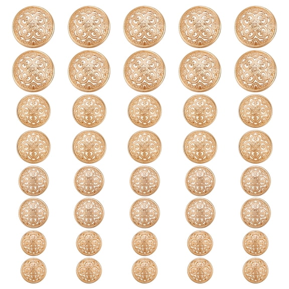 40Pcs Alloy Buttons 4 Size Golden Button Retro Hollow Sewing Button 0.6 0.7 0.8 1inchs Round Shape Classic Hollow Floral Metal Shank