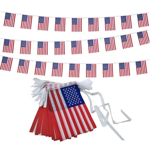 40Pcs American Flags Banner-33Feet USA Patriotic String Pennant for 4th of July, Red White Blue American String Flags Banner for Independence Day Outdoor Indoor Decor, Sports, Bars, Classroom