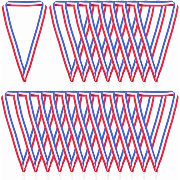 40Pcs Award Neck Ribbons Red White Blue Polyester Ribbon with Snap Clips Straps Medal Lanyards Flat Lanyard Medallion Holder Multi-color