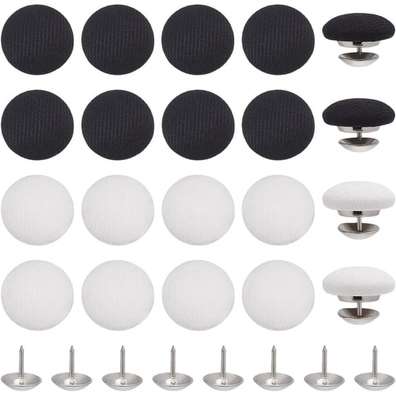 40Pcs Baseball Cap Top Button Replacement 2 Colors Cloth Covered with Metal Shank Round Buttons Repair Hats Buttons Black Multi-color