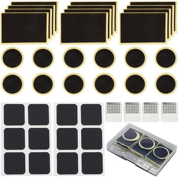 40Pcs Bicycle Tire Repair Kit Includes 36Pcs Glueless Bike Tube Patches and 4Pcs Metal Rasps Round Square Rectangle Self Adhesive Bicycle Tire Patches for Road Mountain Bikes Motorcycle diy