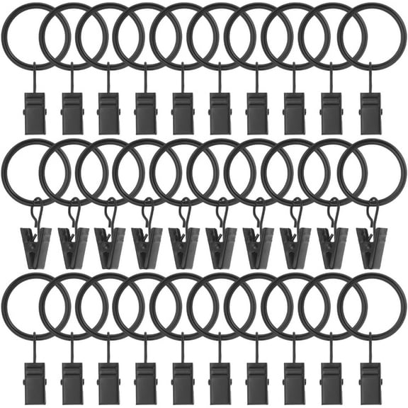 40Pcs Black Curtain Clip Rings Drapery Hanging Rings 1.18 Inch Iron Round Circle Fits up to 1 Inch Rod Metal Sliding Hooks Accessories