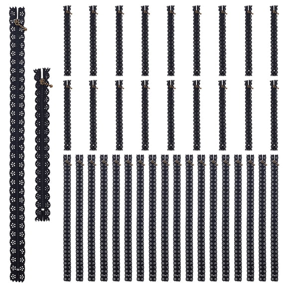 40Pcs Black Lace Zippers 2 Styles Novelty Exposed Decorative Zippers Nylon Zip-Fastener Components with Lacy Flower Trim