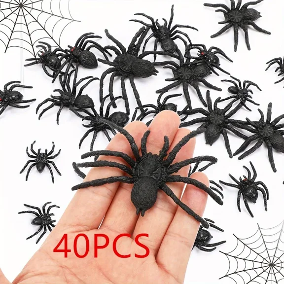 40Pcs Black Realistic Plastic Spiders Fake Scary Spiders Halloween Prank Props