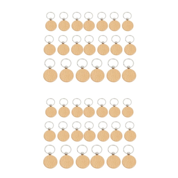 40Pcs Blank Round Wooden Keychain DIY Key Tag Gift