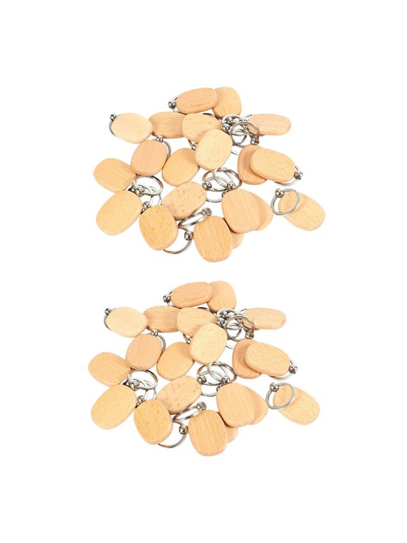 40Pcs Blank Wooden Key Chain DIY Wood Keychains Key Tags Gifts Yellow Oval