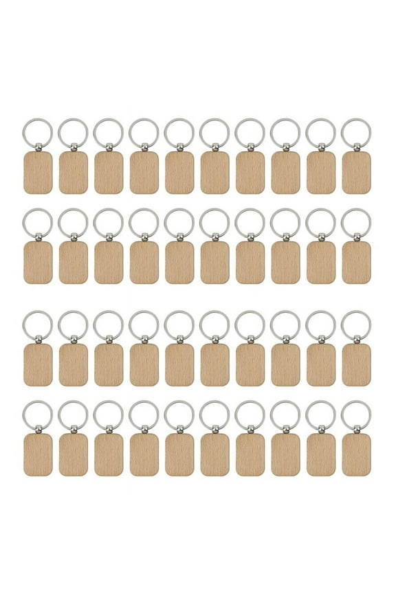 40Pcs Blank Wooden Keychain DIY Key Tag Anti-Lost Wood Accessories Gift