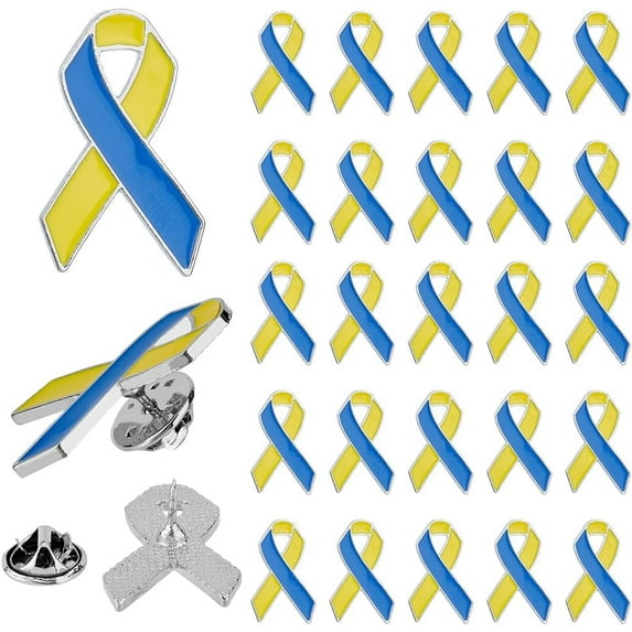 40Pcs Blue Awareness Ribbon Enamel Lapel Pins Alloy Ribbon Badges Solidarity Awareness Ribbon Pins Platinum Tone Alloy Brooches for Backpack Clothes 29x18x1.5mm for making