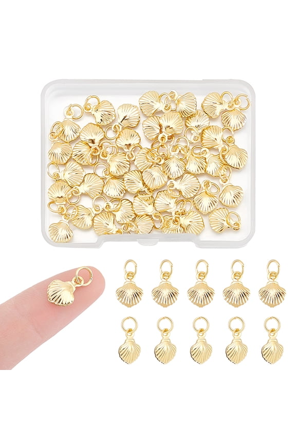 40Pcs Brass Charms Long-Lasting Plated with Jump Ring Shell Real 18K Gold Plated 11x8x2.8mm Hole: 2.5mm DIY