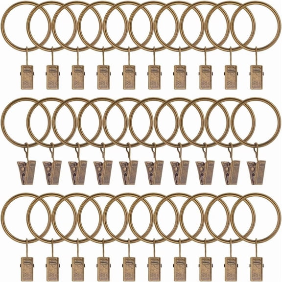 40Pcs Bronze Curtain Ring Clips Drapery Rod Clips Metal 1.5 Inch Circle Round Iron Hanging Hook Fits up to 1.1 Inch Holder Accessories for Sliding Window Pinch Pleated Drapes Curtains Rods