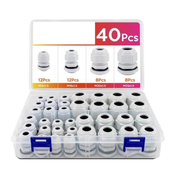 40Pcs Cable Glands Waterproof Adjustable 3-15mm Cable Connectors with Gaskets Waterproof Cable Bushings Accessories