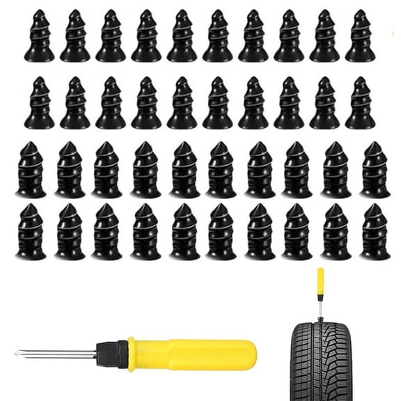 40Pcs Car Tire Repair Rubber Nail,Vacuum Tire Repair Kits Spiral Rubber Nails, Flat Tire Repair Kits with Screwdriver, Accessories Suitable for Cars Motorcycles Bike AutomobileBlack)
