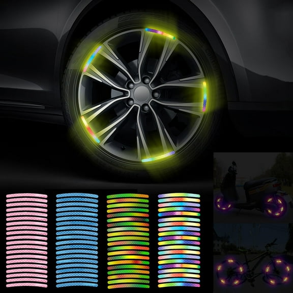40Pcs Car Wheel Reflective Stickers Stripe Rim Reflective Decals Night Decoration Reflective Strips for Cars Trucks, 3.5 x 0.3 Inch