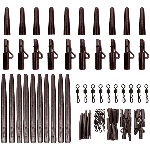 40Pcs Carp Fishing Tackle Kit With Rubber Hose And Q Swivels For Hair Rigs, Compact Terminal Gear Set Brown Green(Brown)