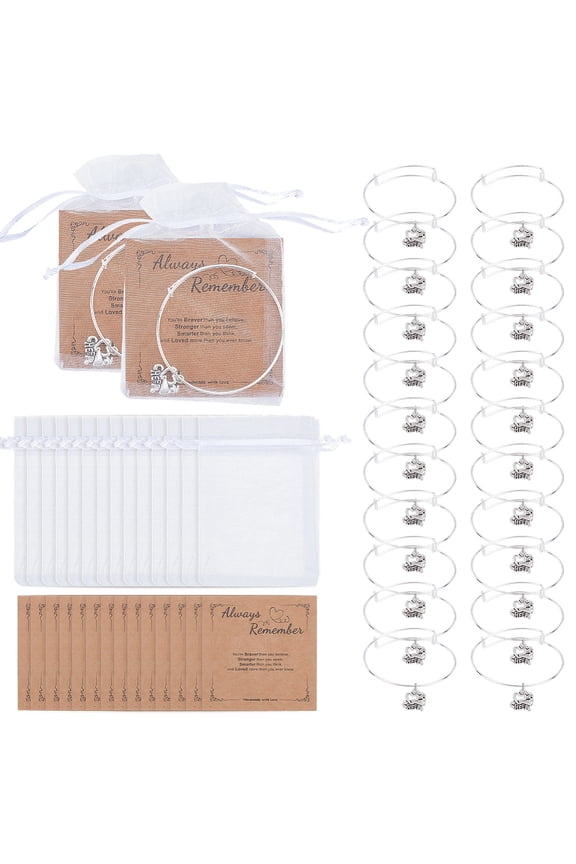 40Pcs Cheerleader Bracelets Iron Expandable Charm Bangles Tibetan Style Heart with Words To Cheer