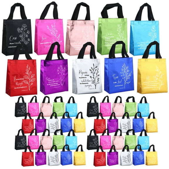 40Pcs Christian Gift Bags with Bible Verse Designs, Durable Non Woven Scripture Tote Bags for Easter Gift, Spring Church Events, Baptism, First Communion, Wedding and Appreciation Favors