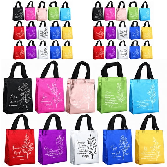 40Pcs Christian Gift Bags with Bible Verse Designs, Durable Non Woven Scripture Tote Bags for Easter Gift, Spring Church Events, Baptism, First Communion, Wedding and Appreciation Favors
