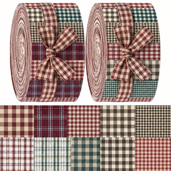 40Pcs Christmas Vintage Plaid Fabric Strips Bundle, 2.5*20inch Buffalo Check Cotton Linen Quilt Fabric Strips for DIY Crafts, Quilting, Patchwork, Scrapbooking & Rustic Home Decor