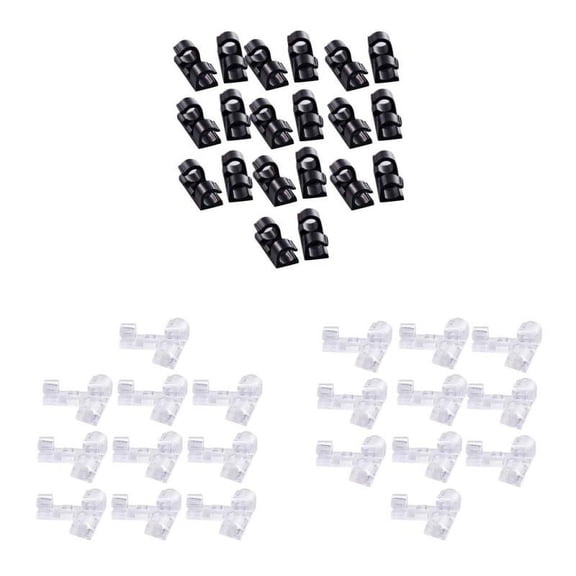 40Pcs Clear+Black Self Adhesive Wire Tie Cable Clips Holder For Car Dash Cam