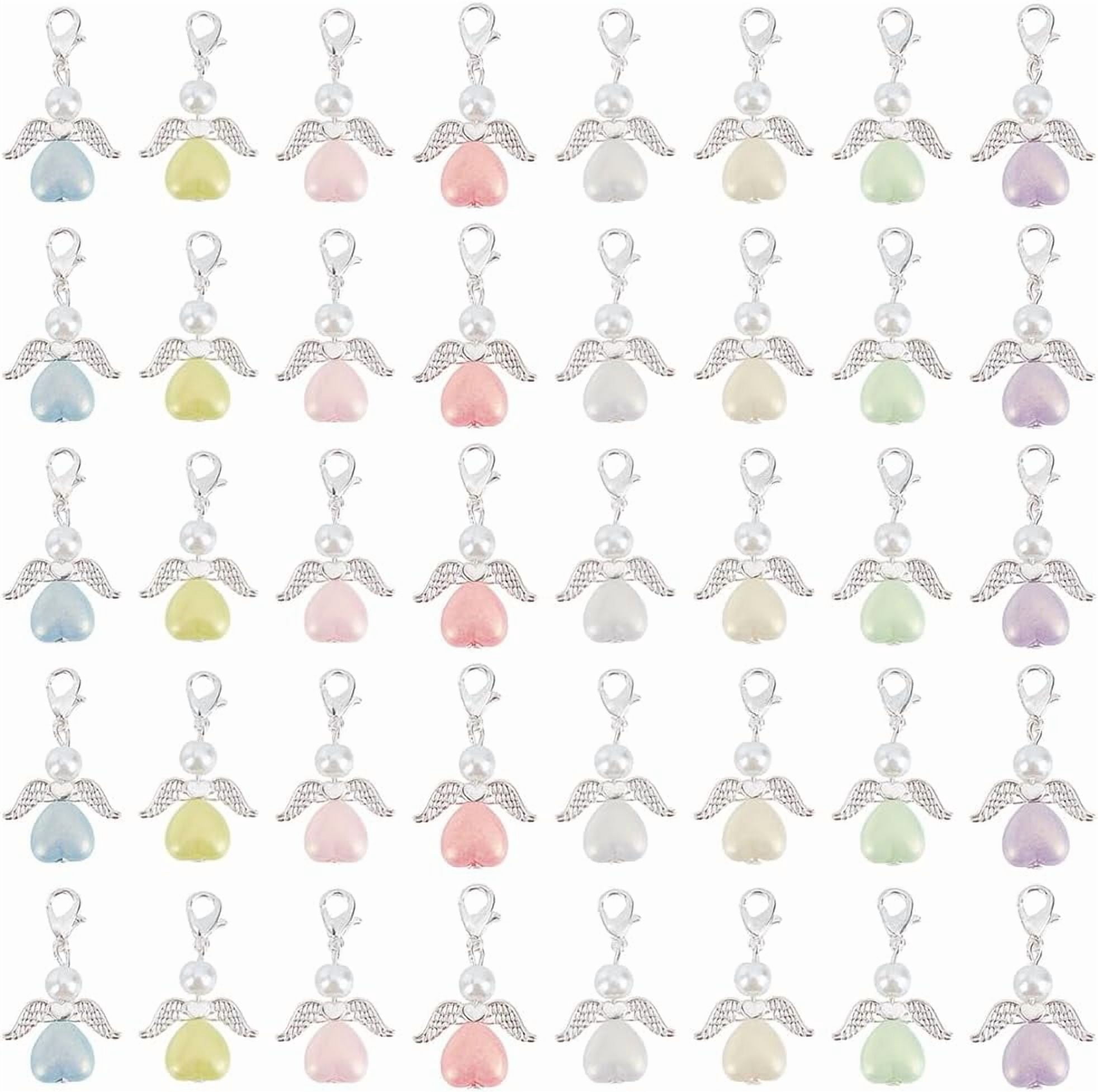 40Pcs Colorful Angel Wing Beaded Charms Heart Angel Dangle Charms Bulk ...