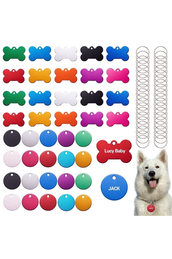 40Pcs Colorful Blank Dog ID Tags Stamping Blank Aluminum Personalized Engraved Discs Pet Pendants Flat Round Bone Shape Pet ID Tags Pendants