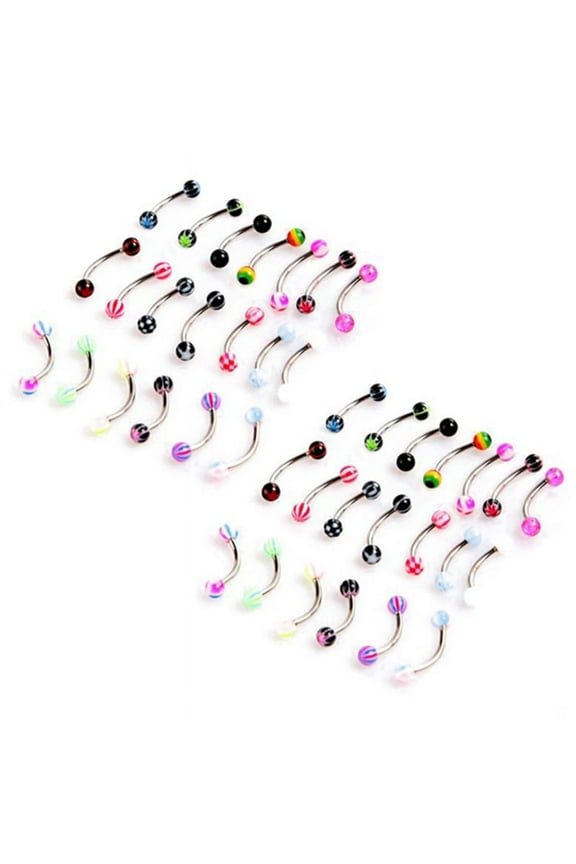 40Pcs Colorful Stainless Steel Ball Barbell Curved Eyebrow Rings Tragus Piercing