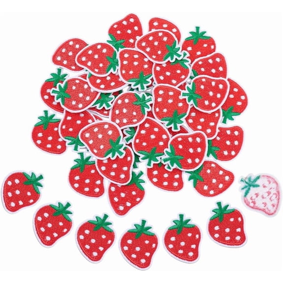 40Pcs Computerized Embroidery Cloth Iron On Patches Costume Accessories Appliques Strawberry Red 43x33x1.5mm for DIY