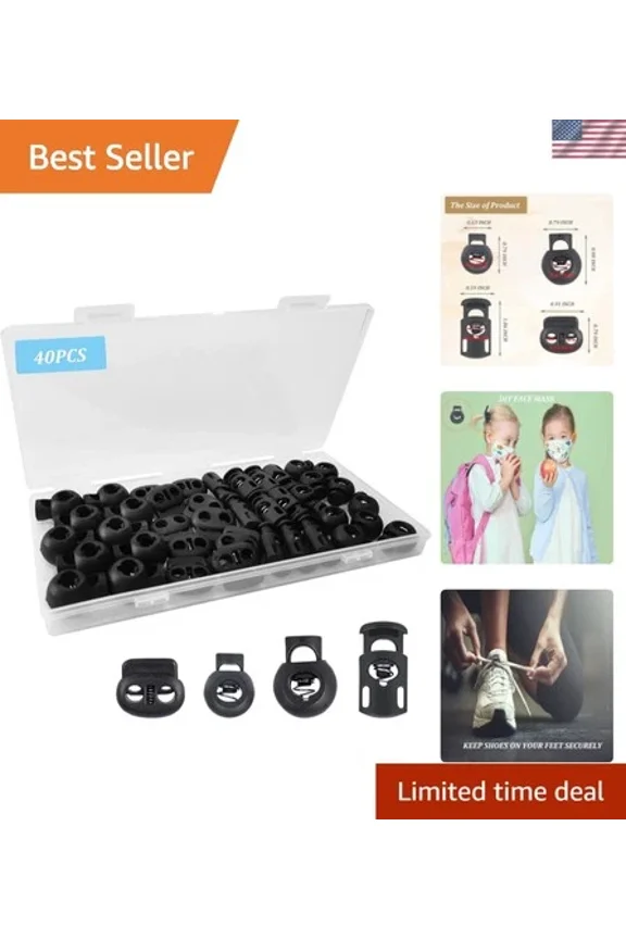 40Pcs Cord Lock, Plastic Cord Locks for Drawstrings, Black Spring Toggle Stop...