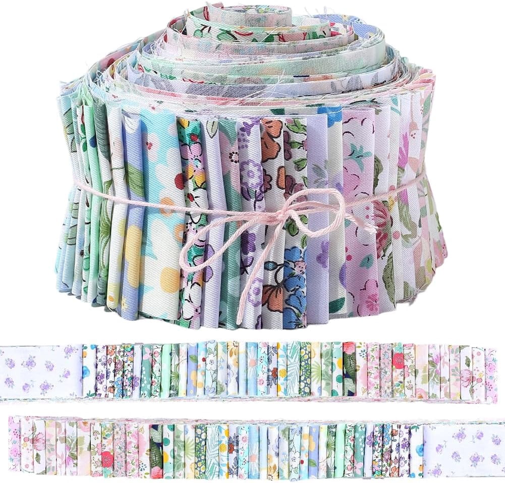 40Pcs Cotton Floral Jelly Roll Fabric 39 x 2.6in Cotton Quilting Bundle Precut Patchwork Spring Summer Flower Quilting Strip Chinoiserie Fabric for Blanket Rug Upholstery Home Decor Crafts