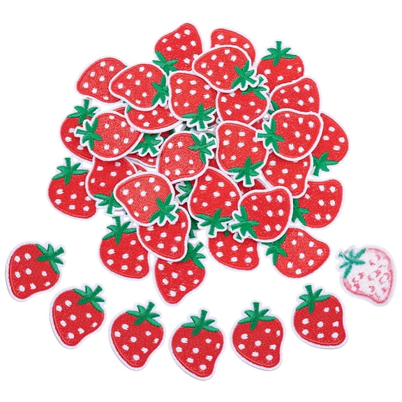 40Pcs Cute Strawberry Patches Bulk Iron On Sew On Strawberry Embroidery Appliques 1.3x1.7 Inch Mini Fruit Cloth Badges Fruit Repair Patches Red