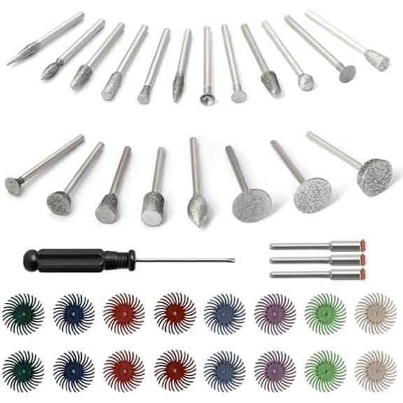 40Pcs Diamond Grinding Bit Compatible with Dremel Polishing Kit, Diamond Bits, 1" Radial Bristle Disc Kit with 1/8" Shank Diamond Burr Bits for Dremel Bits for Stone Ceramics Metal Sanding$$Tools