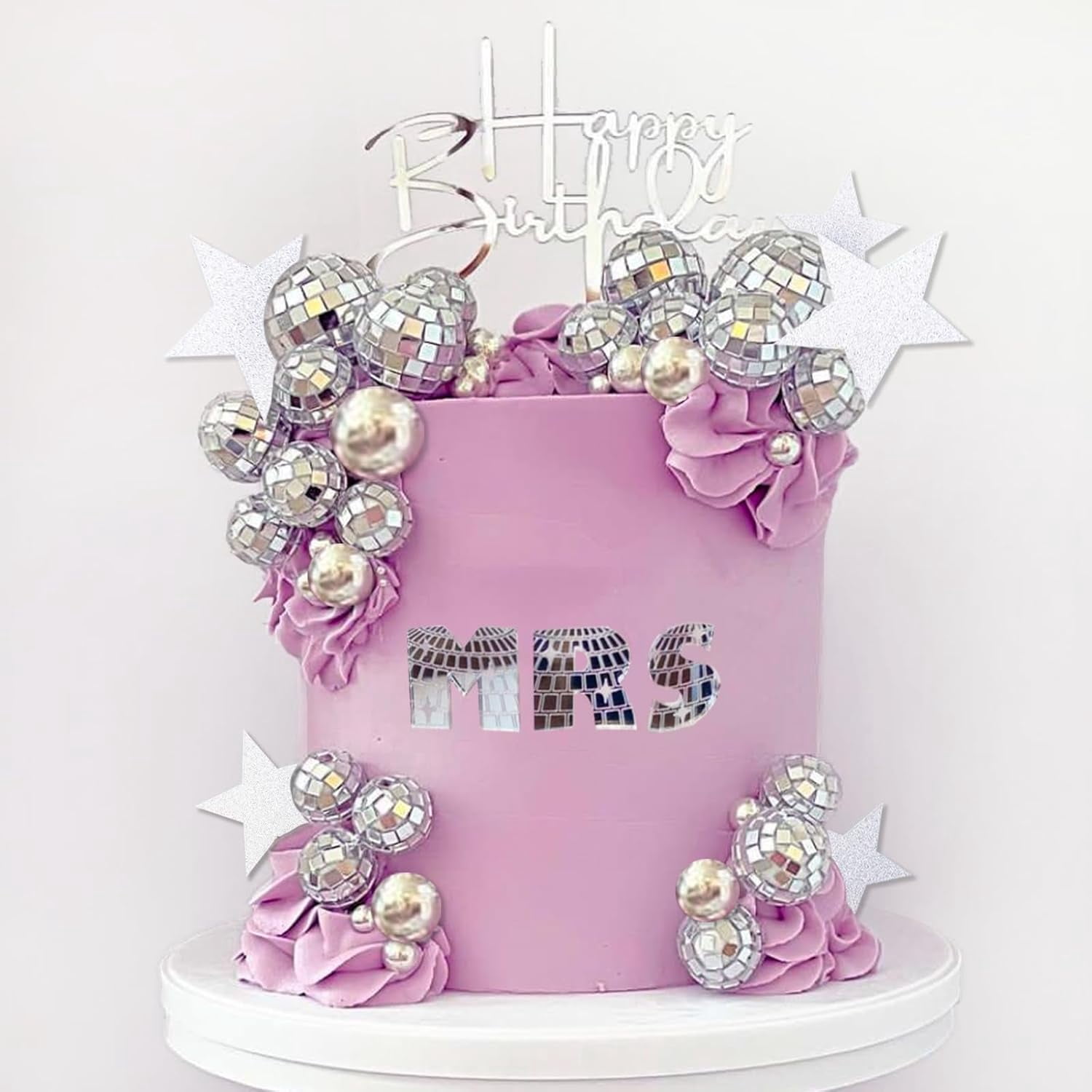 40Pcs Disco Ball Cake Toppers Silver Balls Cake Decorations with Silver ...