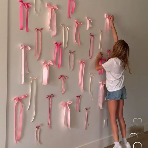 40Pcs Diy Ribbon Bows Wall Decor Set, Multi-Style Bows Photo Backdrops, Versatile Party & Home Decoration For Birthdays Baby Showers Weddings