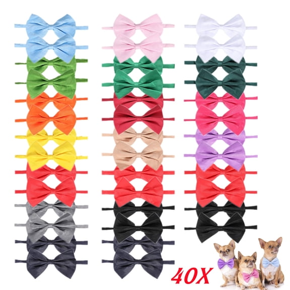 40Pcs Dog Bow Ties with Adjustable Collar Puppy Neckties Bulk Cat Bowtie Collar Assorted Colors Solid Pet Grooming Bows Dog Grooming Accessories for Small Medium Pet