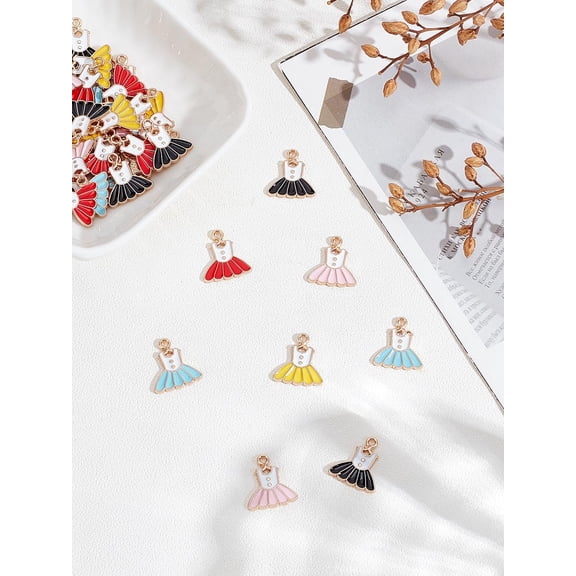 40Pcs Dress Alloy Enamel Pendants Light Gold Dangle Charms Pendants Decoration for Key Chain Jewelry Making DIY Necklace Bracelet Earrings 15.5x14x1.5mm