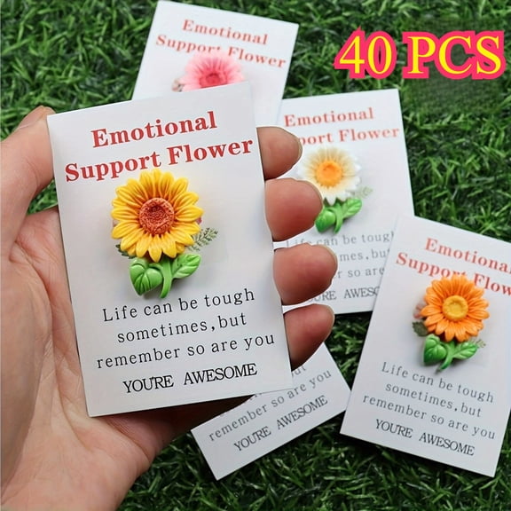 40Pcs Emotional Support Flower Cards, Sunflower-Shaped Decoration Encouragement Card For Sunflower Gifts, Thank You Party Favors, Sunshine Gifts For Graduation, Mother's Day, Birthdays, Weddings