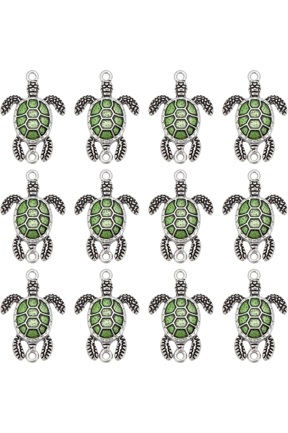 40Pcs Enamel Sea Turtle Pendant Links Double Loops Ocean Animal Tortoise Platinum Plated Sea Turtle Charm Links for Jewelry Making Hole: 1.6mm