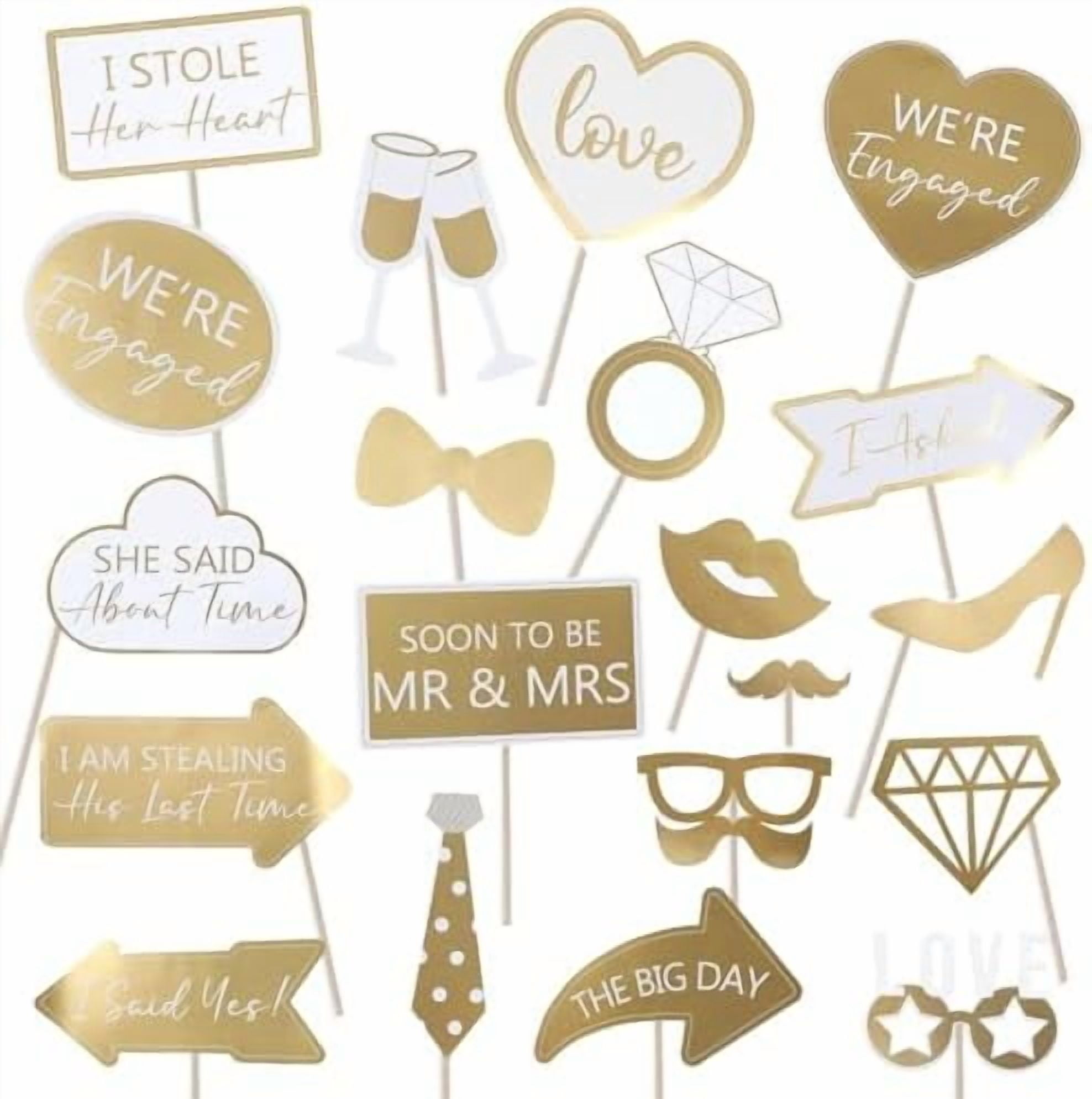 40Pcs Engagement Party Decorations Gold Engagement Photo Booth Props We ...