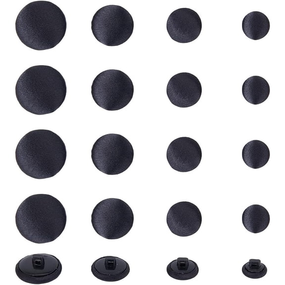 40Pcs Fabric Cloth Button Black 4 Sizes Fabric Cloth Covered Buttons Round Cloth Buttons with Plastic Shank for Jacket DIY Clothing Sewing Accessories 10/12.5/15/18mm