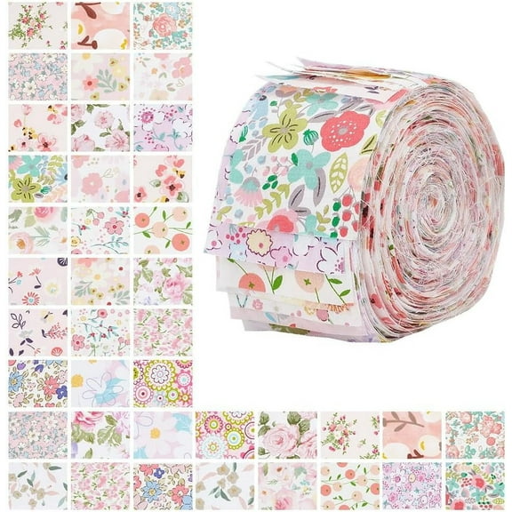 40Pcs Fabric Jelly Rolls 100% Cotton Quilting Fabric 39x2.6 Inch Flower Pattern Fabrics Strips Precuts Quilt Strips for Blanket Upholstery Home Decor and Purse Making Pink