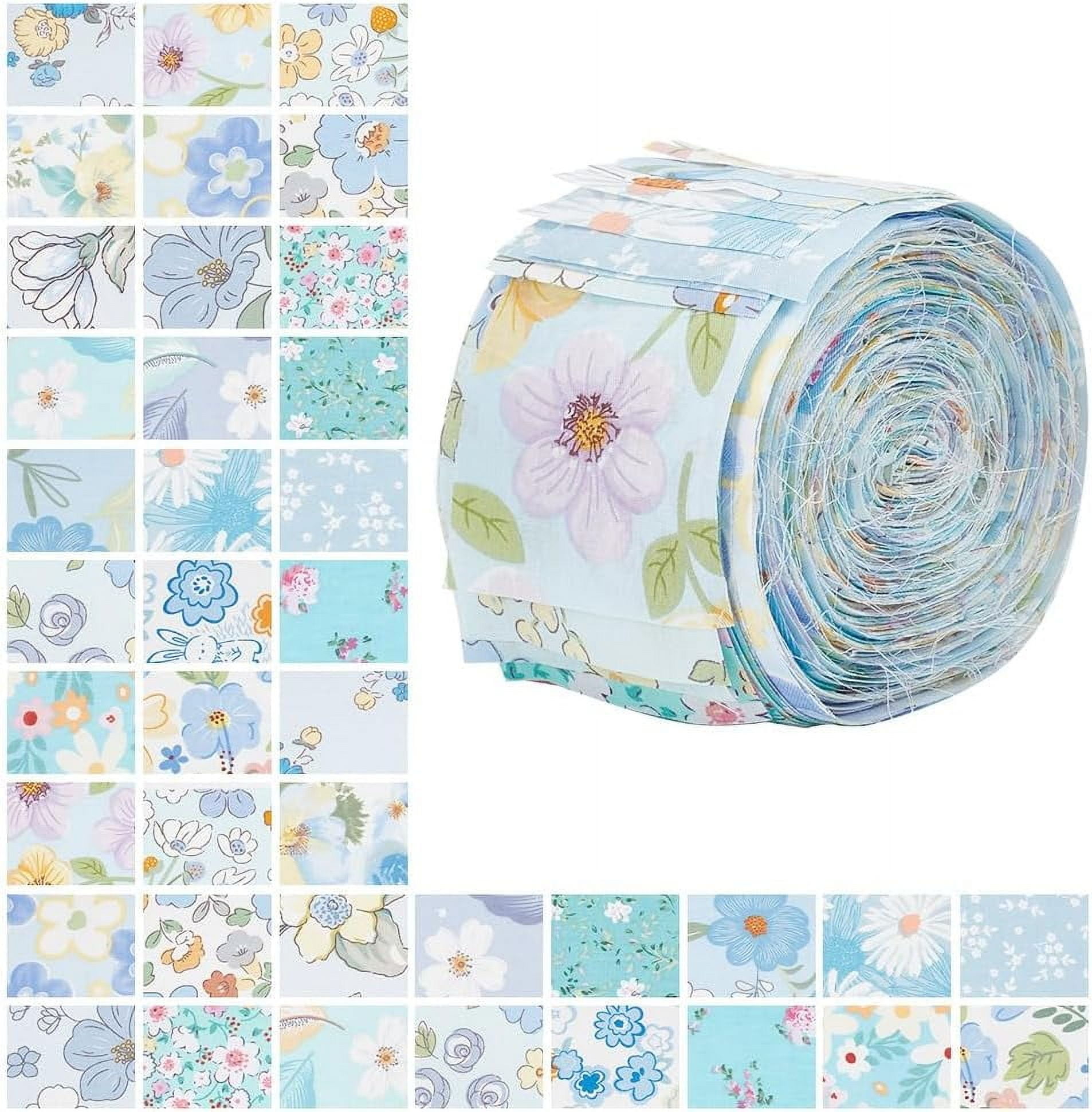 40Pcs Fabric Jelly Rolls 100% Cotton Quilting Fabric 39x2.6 Inch Flower Pattern Fabrics Strips Precuts Quilt Strips for Blanket Upholstery Home Decor and Purse Making Blue