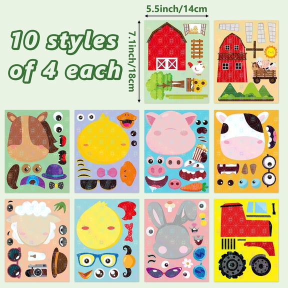 GROBRO7 40 Sheet Farm Animal Stickers Crafts for Scrapbooking Decoration