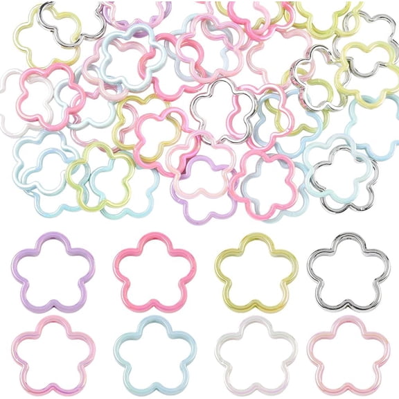 40Pcs Flower Bead Frames Frame Spacer Beads Large 1.67x1.61 Inch Colorful Spring Acrylic 2 Holes Hollow Floral Beadable Link Connector Loose Bulk for Jewelry Making DIY Keychains Pen Crafts DIY