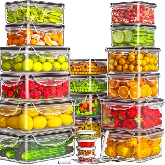 40Pcs Food Storage Container Set, 20 Lids + 20 Boxes, Leak-Proof Sealed Plastic Fresh-Keeping Boxes with Labels & Markings, Ideal for Pantry, Travel, Picnic & Kitchen Organization
