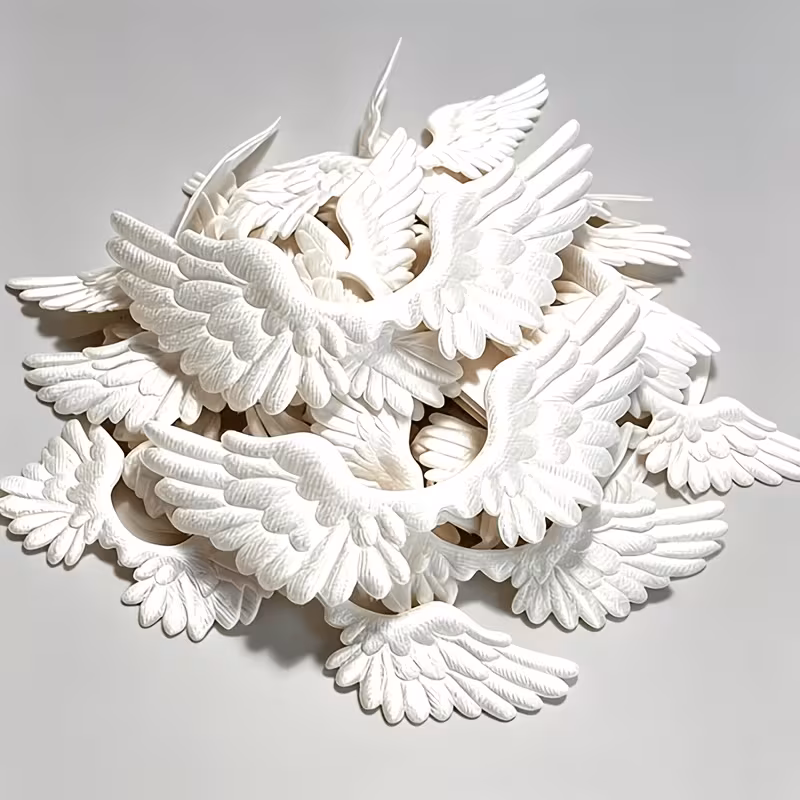 40Pcs Glitter Angel Wings Fabric White Embossed Mini Wings Patches Sequined Applique for DIY Crafts Bag Hair Costume Decoration Shirts Shoes Sewing Clothing Ornament Party Supplies