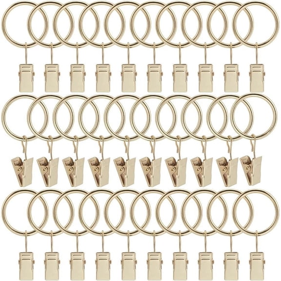 40Pcs Gold Curtain Clip Rings Drape Rod Rings 1.18 Inch Iron Small Circle Round Clips Fits up to 1 Inch Rod Metal Hook Hanger Accessories for Sliding Window Pinch Pleated Drapes Curtains for DIY
