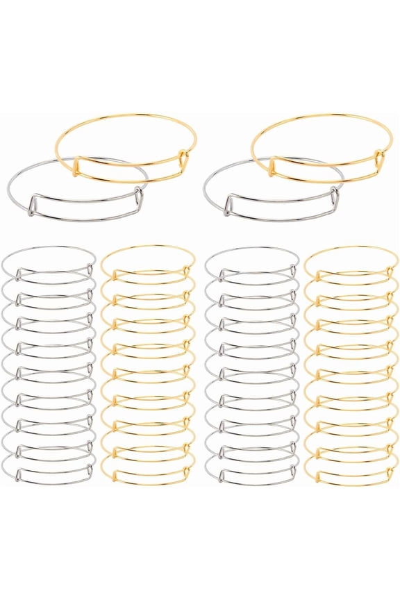 40Pcs Gold Expandable Bangle Bracelets Adjustable Wire Bangles Set Iron Hypoallergenic Thin Round Silver Blank Bangles for Jewelry Making Supplies Bracelets Accessories DIY Crafts Beginner